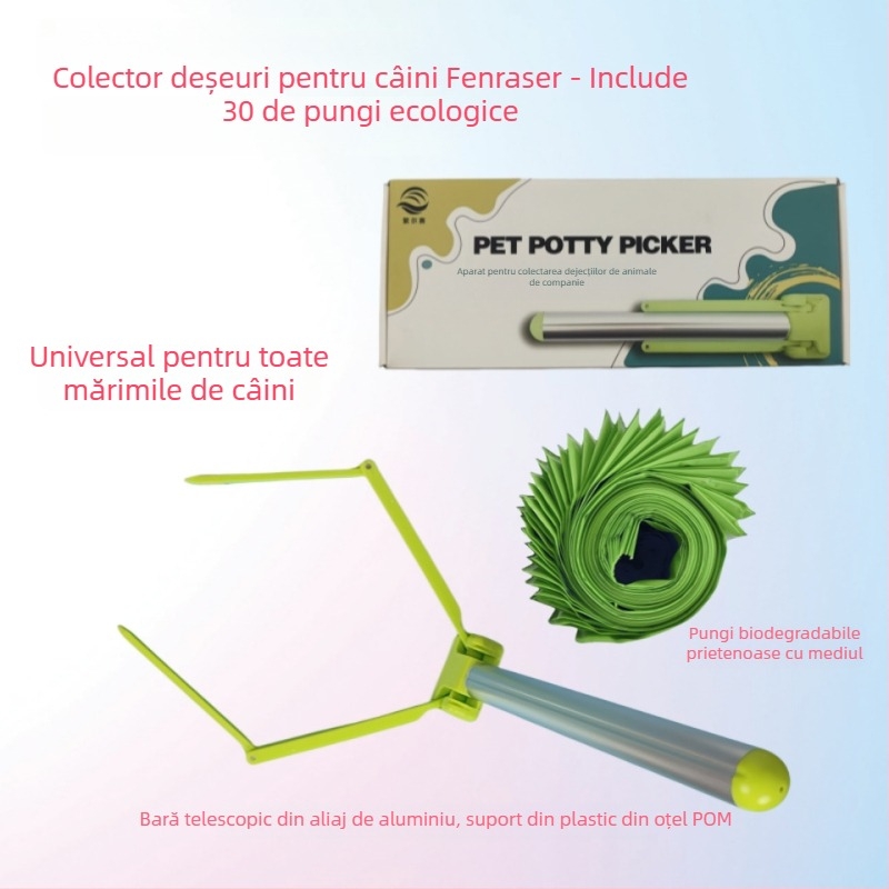 Curățător de fecale pentru câini, pliabil, cu funcționare automată, din plastic, include pungă