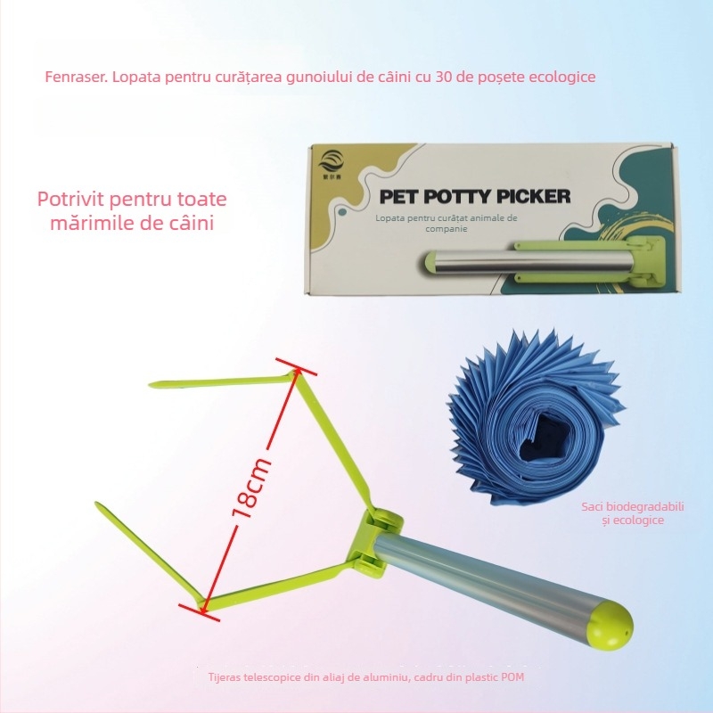 Curățător de fecale pentru câini, pliabil, cu funcționare automată, din plastic, include pungă