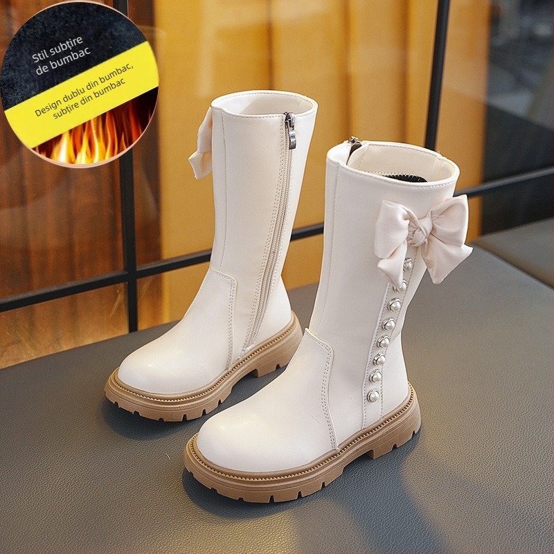 Cizme înalte pentru copii, toamnă-iarnă — exterior din piele sintetică; căptușeală din fleece; talpă din Cauciuc; fermoar lateral; talpă antiderapantă.