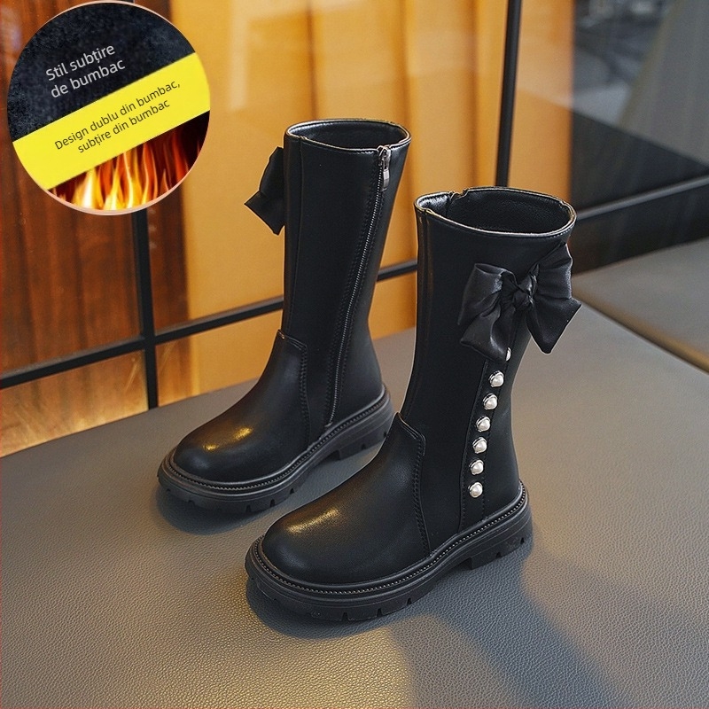 Cizme înalte pentru copii, toamnă-iarnă — exterior din piele sintetică; căptușeală din fleece; talpă din Cauciuc; fermoar lateral; talpă antiderapantă.