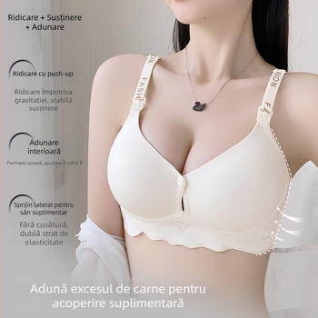 Sutien de alăptare fără cusături, cupe subțiri modelate, bretele fixe dublu, închidere cu trei rânduri de cârlige la spate, design lucios, țesătură principală: nylon; căptușeală: bumbac
