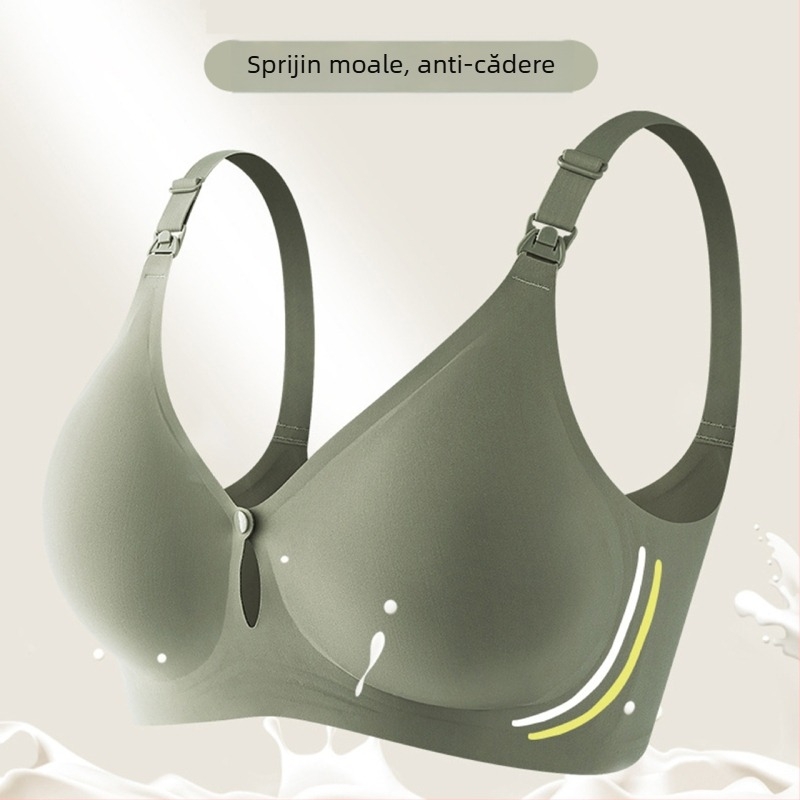 Sutien de alăptare fără fir cu închidere frontală, cupe modelate, bretele detașabile duble, bretele din bumbac