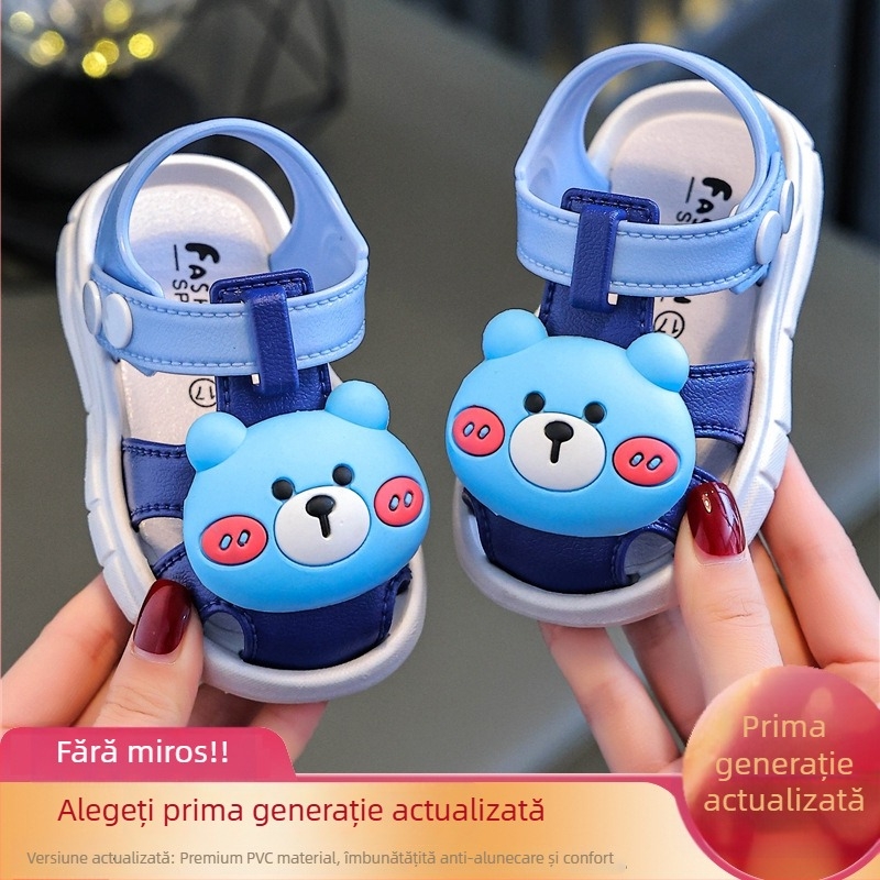 Sandale pentru copii mici, partea superioară din PVC, stil desen animat, închidere cu cataramă, 12-36 luni