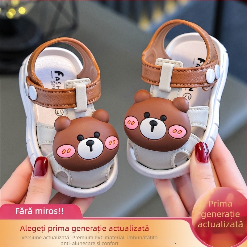 Sandale pentru copii mici, partea superioară din PVC, stil desen animat, închidere cu cataramă, 12-36 luni
