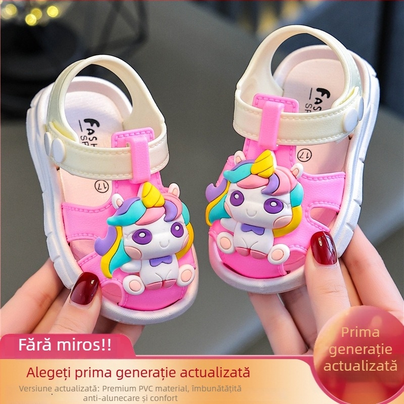 Sandale pentru copii mici, partea superioară din PVC, stil desen animat, închidere cu cataramă, 12-36 luni