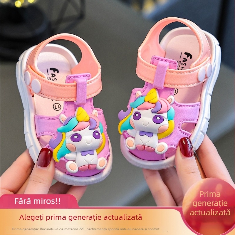 Sandale pentru copii mici, partea superioară din PVC, stil desen animat, închidere cu cataramă, 12-36 luni