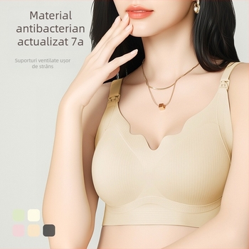 Sutien de alăptare pentru mamă, cu închidere frontală și cupe fixe, material nailon, fără inel de oțel, cupe modelate subțiri