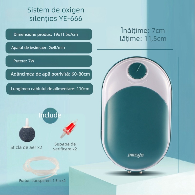 Pompa Jingye de oxigenare pentru acvariu - cu două orificii, economică și silențioasă