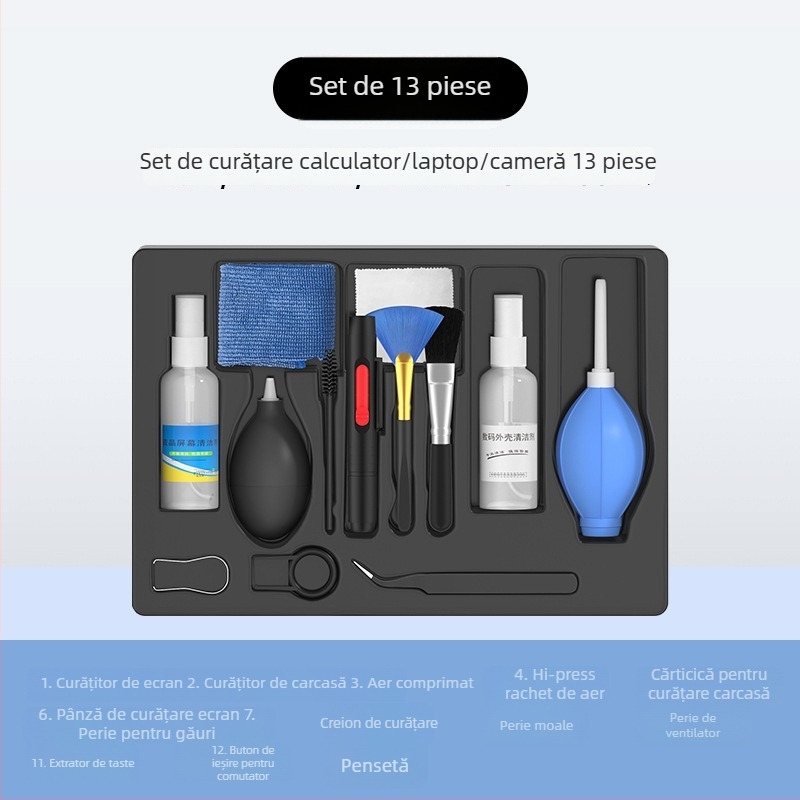 Set de curățare pentru computer cu nouă părți: curățitor pentru ecran, carcasa notebookului și unelte de curățare a tastaturii — Model Qjj-003; Brand Tide competition; Compatibil cu 21789048979