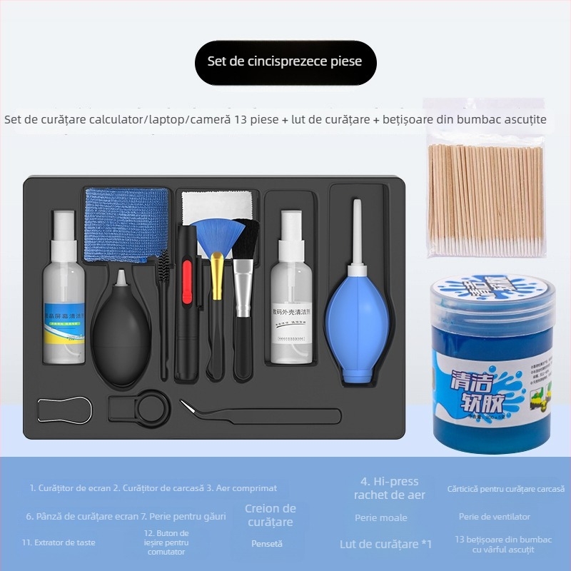 Set de curățare pentru computer cu nouă părți: curățitor pentru ecran, carcasa notebookului și unelte de curățare a tastaturii — Model Qjj-003; Brand Tide competition; Compatibil cu 21789048979