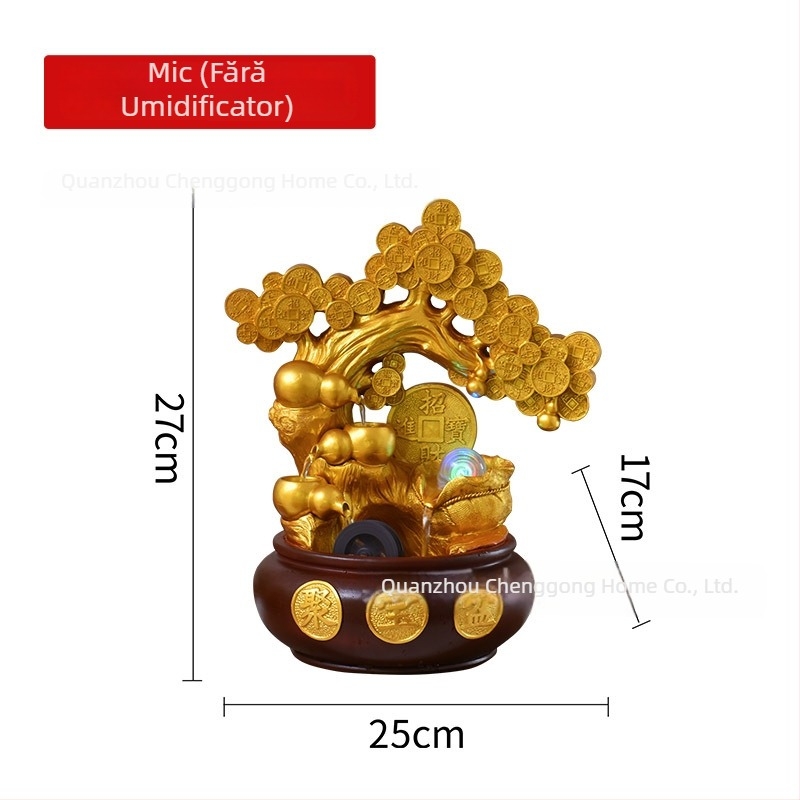 Copacul norocului – ornament pentru birou cu apă în circulație, Feng Shui, rășină sintetică, suprafață vopsită, meșteșug: pictură, gravură, sculptură