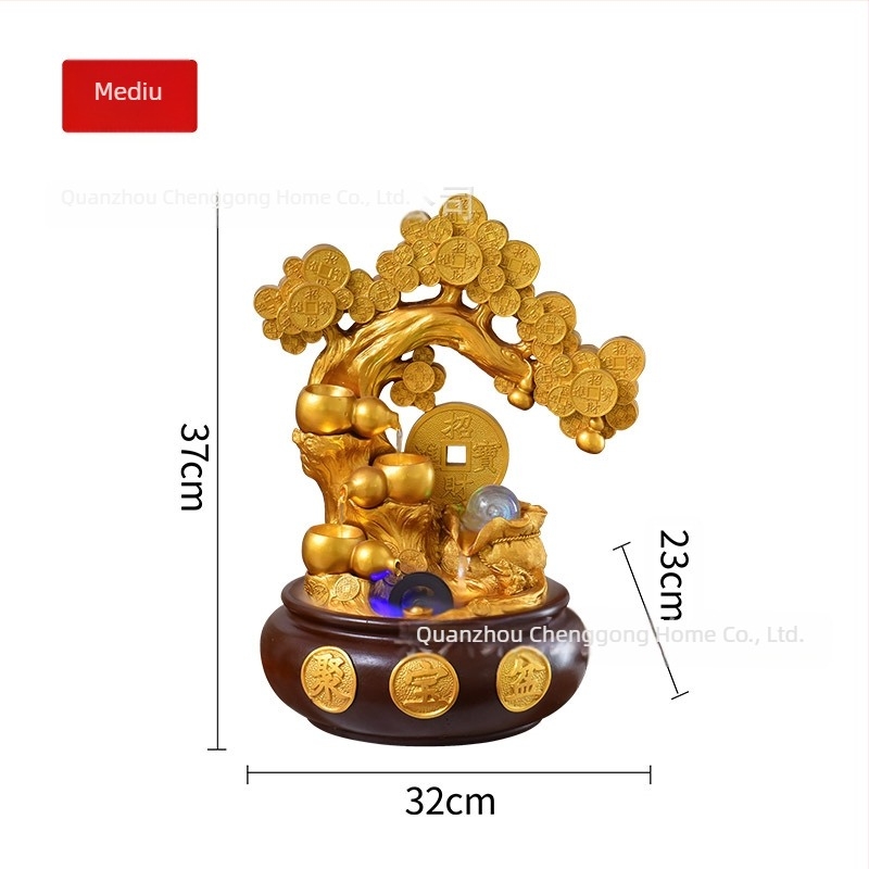 Copacul norocului – ornament pentru birou cu apă în circulație, Feng Shui, rășină sintetică, suprafață vopsită, meșteșug: pictură, gravură, sculptură