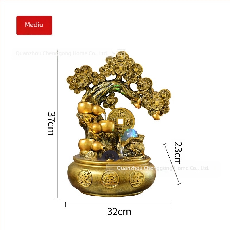 Copacul norocului – ornament pentru birou cu apă în circulație, Feng Shui, rășină sintetică, suprafață vopsită, meșteșug: pictură, gravură, sculptură