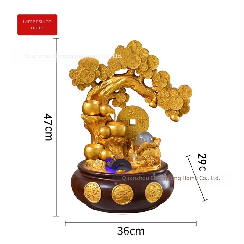 Copacul norocului – ornament pentru birou cu apă în circulație, Feng Shui, rășină sintetică, suprafață vopsită, meșteșug: pictură, gravură, sculptură