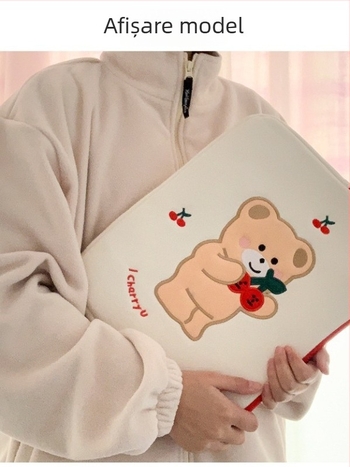 Geantă pentru laptop cu model ursuleț anime, respirabilă, ultraușoară, interior izolat, exterior din țesătură, căptușeală din poliester