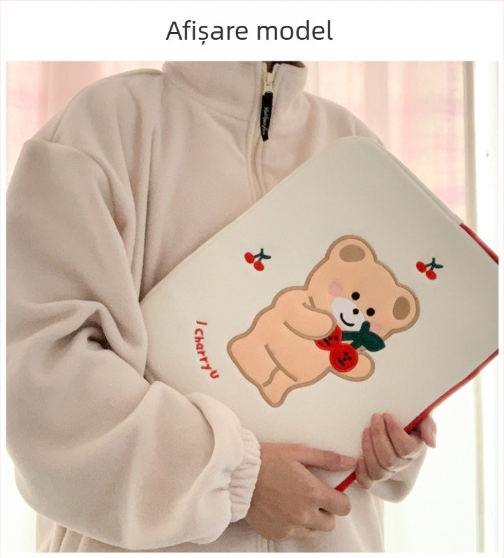 Geantă pentru laptop cu model ursuleț anime, respirabilă, ultraușoară, interior izolat, exterior din țesătură, căptușeală din poliester