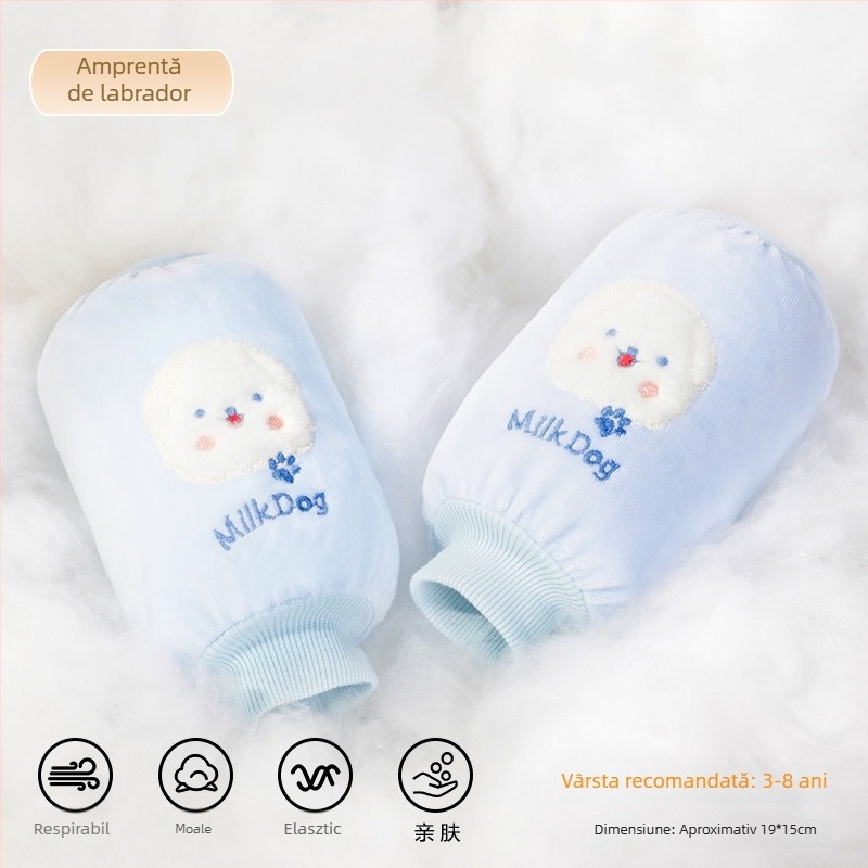 Protecții pentru brațe din flanel pentru copii – model Cartoon, anti-murdărie, toamnă-iarnă, brodate