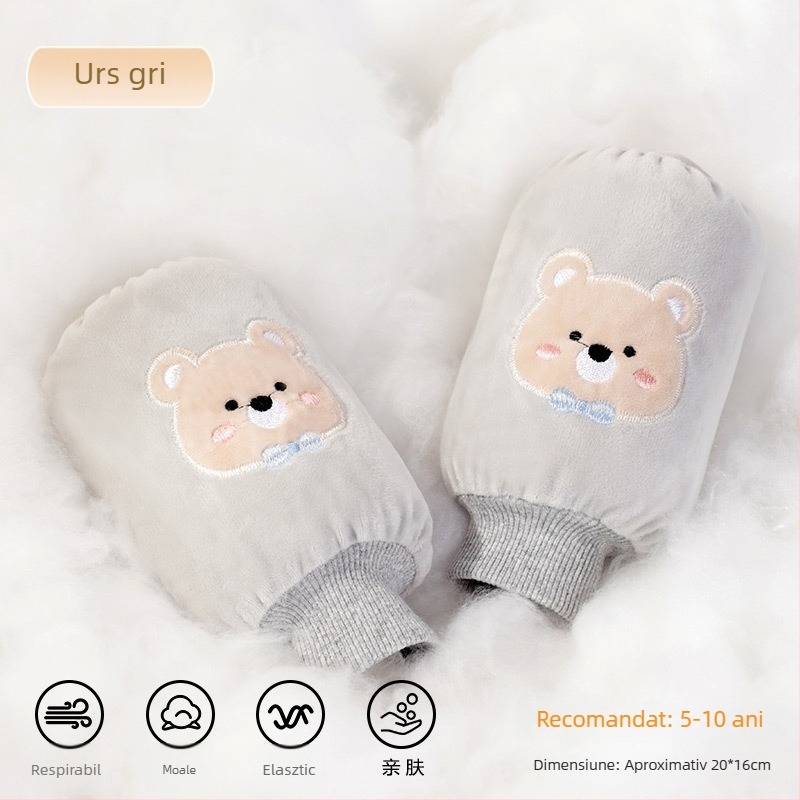 Protecții pentru brațe din flanel pentru copii – model Cartoon, anti-murdărie, toamnă-iarnă, brodate