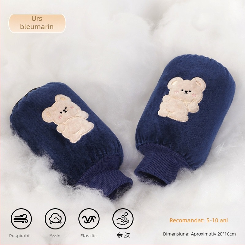 Protecții pentru brațe din flanel pentru copii – model Cartoon, anti-murdărie, toamnă-iarnă, brodate