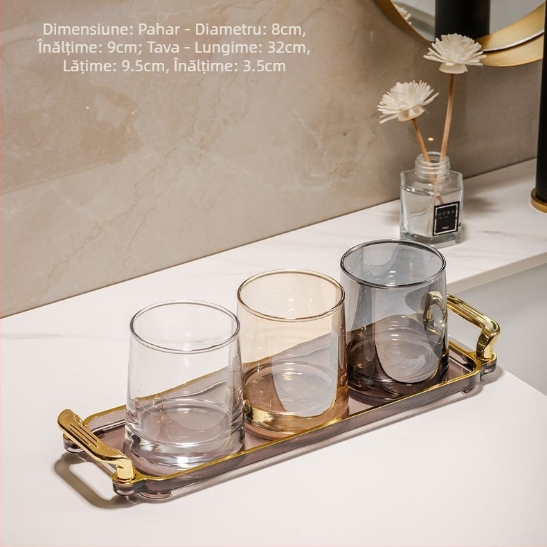 Pahar din sticlă pentru gargară și set de pahare pentru periuțe de dinți – formă rotundă, construcție pe un singur strat, îngrijire a sănătății orale