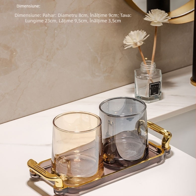 Pahar din sticlă pentru gargară și set de pahare pentru periuțe de dinți – formă rotundă, construcție pe un singur strat, îngrijire a sănătății orale