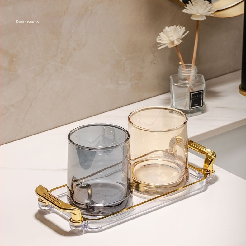 Pahar din sticlă pentru gargară și set de pahare pentru periuțe de dinți – formă rotundă, construcție pe un singur strat, îngrijire a sănătății orale