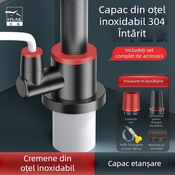 Hsak conector de scurgere pentru chiuveta de bucătărie, cu trei căi și protecție împotriva mirosurilor, model Hst-h1g, material oțel inoxidabil 304 + plastic, 100 g, stil lux ușor