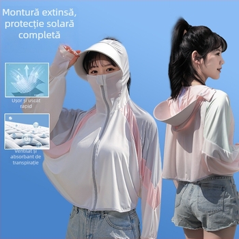 Șal cu glugă UV pentru femei – uscare rapidă, respirabil, material nylon, design color-block