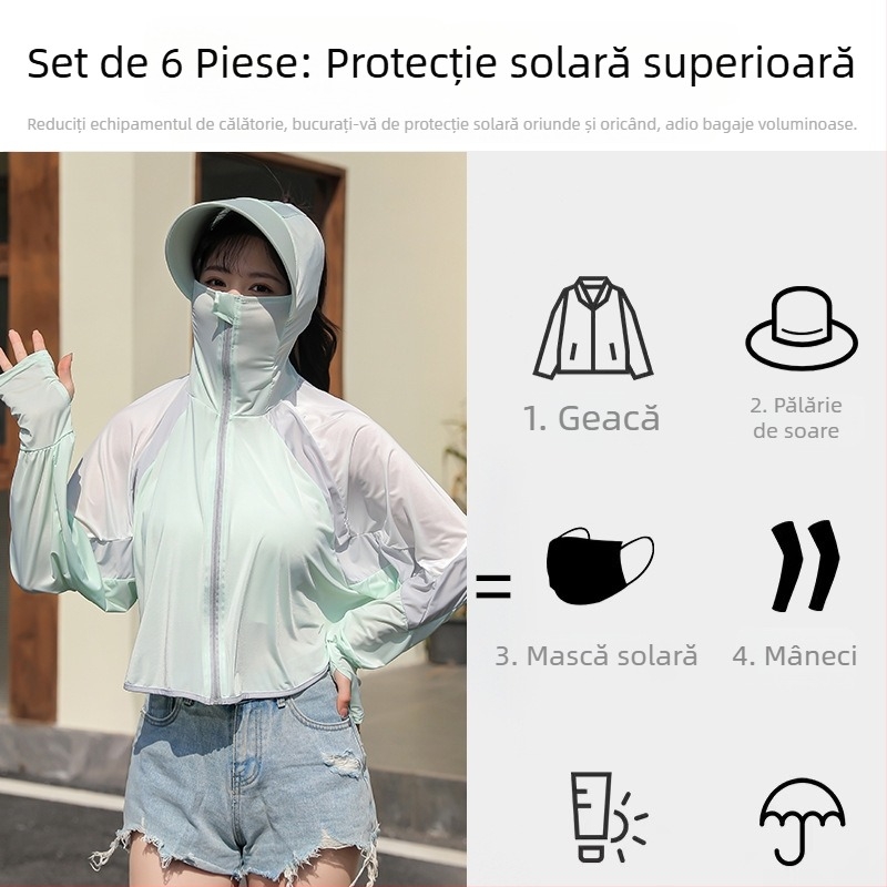 Șal cu glugă UV pentru femei – uscare rapidă, respirabil, material nylon, design color-block