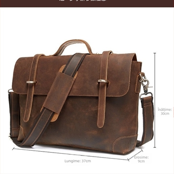 Geantă de afaceri din piele naturală – piele naturală, strat superior de vită, rezistentă la uzură, protecție împotriva furtului (pentru călătorii de afaceri)