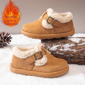 Ghete de iarnă până la gleznă pentru fetițe, din piele sintetică, căptușite cu fleece, talpă din cauciuc, antiderapante