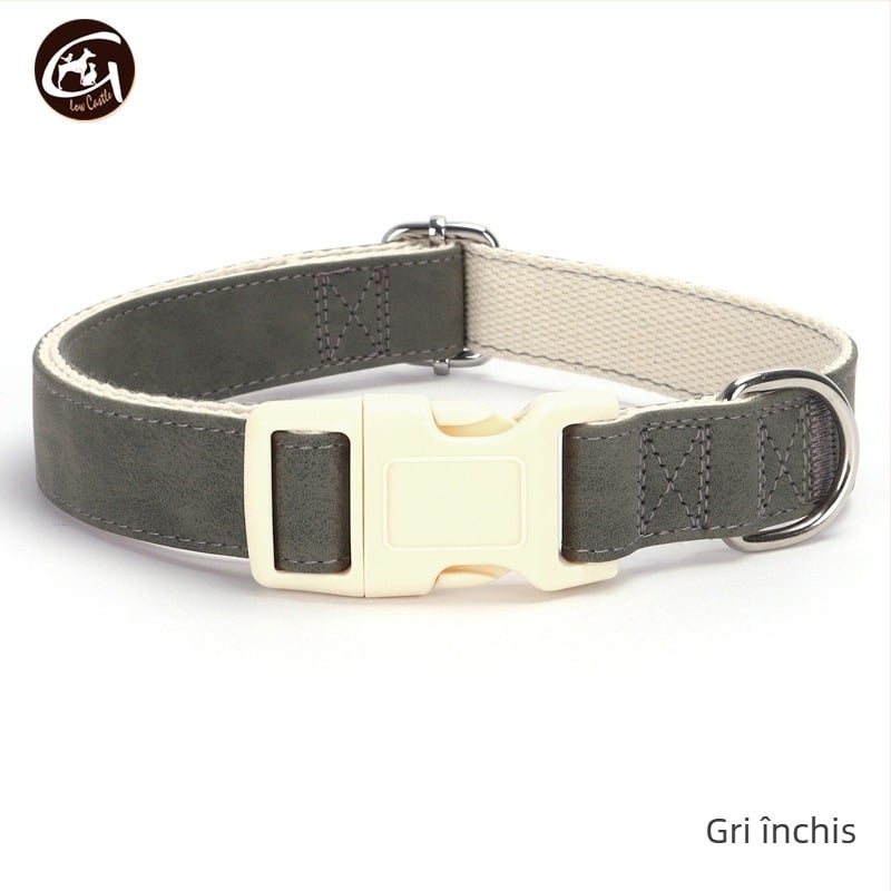 Set zgardă și lesă pentru câini din piele, reglabil, Glow Castle / Flash Castle