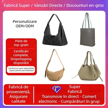 Geantă Tote din piele de primă clasă, formă de dumpling, stil pentru navetă, fermoar, căptușeală din bumbac