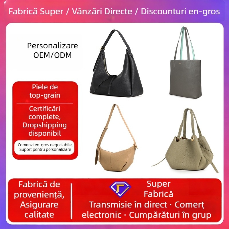 Geantă Tote din piele de primă clasă, formă de dumpling, stil pentru navetă, fermoar, căptușeală din bumbac