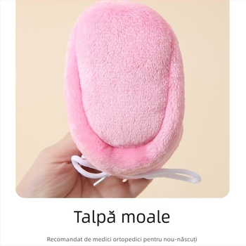 Pantofi pentru bebeluși 6–12 luni, unisex — partea superioară din bumbac, talpă din bumbac, branț din material textil, model desen animat