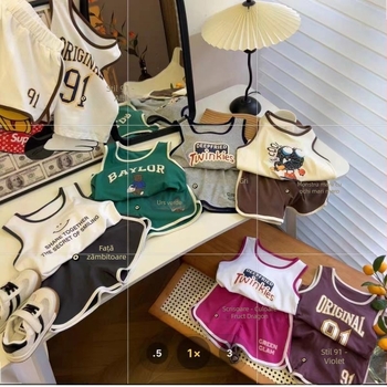 Set din două piese pentru copii, fără mâneci, stil coreean, top fără mâneci și șorturi, vară casual, bumbac 91–95%