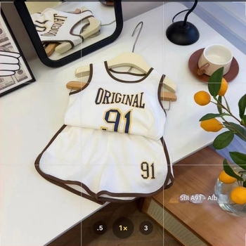 Set din două piese pentru copii, fără mâneci, stil coreean, top fără mâneci și șorturi, vară casual, bumbac 91–95%