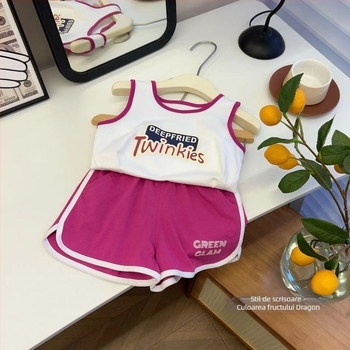 Set din două piese pentru copii, fără mâneci, stil coreean, top fără mâneci și șorturi, vară casual, bumbac 91–95%
