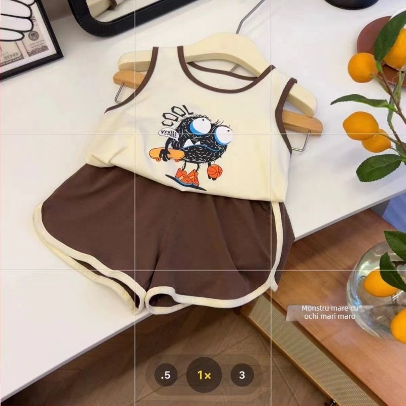 Set din două piese pentru copii, fără mâneci, stil coreean, top fără mâneci și șorturi, vară casual, bumbac 91–95%