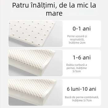 Beptides pernă din latex natural pentru copii și sugari, formă dreptunghiulară, nucleu din bumbac pur, conținut latex peste 90%, greutate 1–2 kg