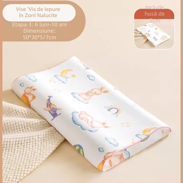 Beptides pernă din latex natural pentru copii și sugari, formă dreptunghiulară, nucleu din bumbac pur, conținut latex peste 90%, greutate 1–2 kg