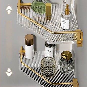 Raft de depozitare de baie din acril, design triunghiular, aliaj de aluminiu, finis oxidat, set de șase piese