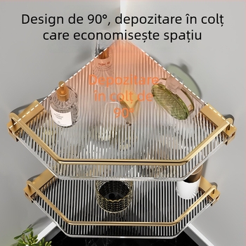 Raft de depozitare de baie din acril, design triunghiular, aliaj de aluminiu, finis oxidat, set de șase piese
