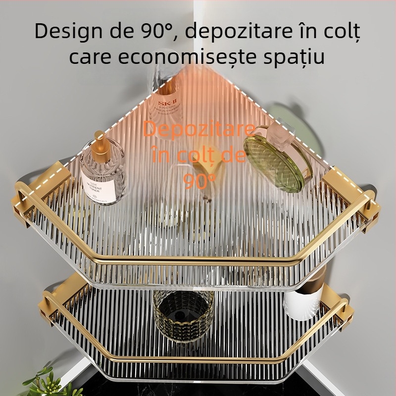 Raft de depozitare de baie din acril, design triunghiular, aliaj de aluminiu, finis oxidat, set de șase piese