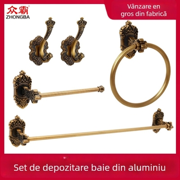 Zhongba Aliaj de Aluminiu cu Finisaj Cromat – Suport pentru prosoape montat pe perete, set de 5 piese, baie în stil lux ușor
