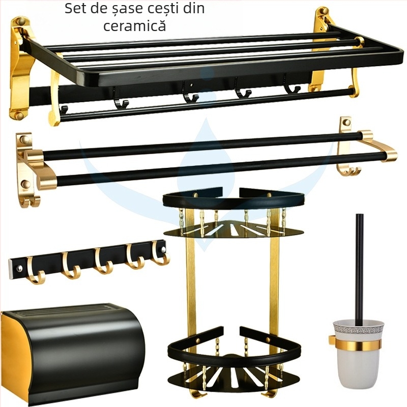 Suport de prosoape din aliaj de aluminiu, montat pe perete, stil modern minimalist, set de cinci piese, marcă Yagefei/Princess Yage, finisaj vopsit la cuptor
