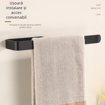 Set din aluminiu: suport pătrat pentru prosoape și suport pentru hârtie igienică – stil modern minimalist, finisaj pulverizat din plastic
