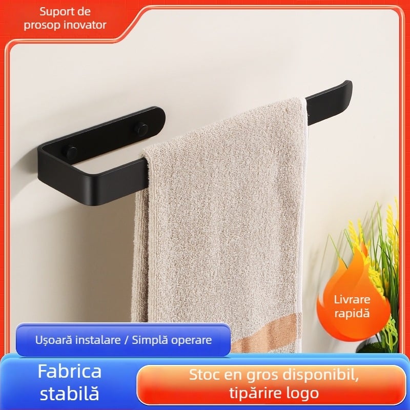 Set din aluminiu: suport pătrat pentru prosoape și suport pentru hârtie igienică – stil modern minimalist, finisaj pulverizat din plastic