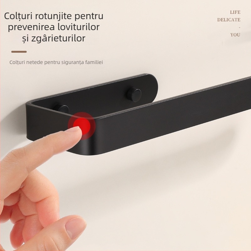 Set din aluminiu: suport pătrat pentru prosoape și suport pentru hârtie igienică – stil modern minimalist, finisaj pulverizat din plastic