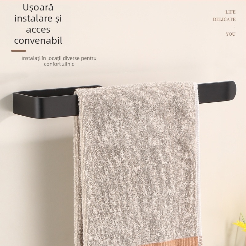 Set din aluminiu: suport pătrat pentru prosoape și suport pentru hârtie igienică – stil modern minimalist, finisaj pulverizat din plastic